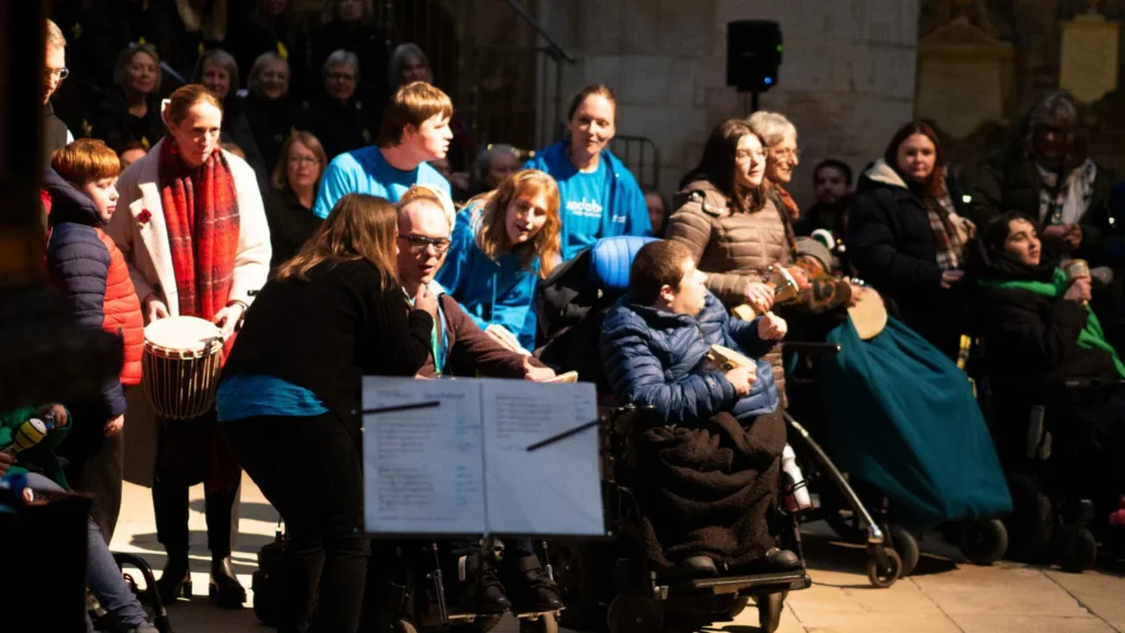 group of choir members performing